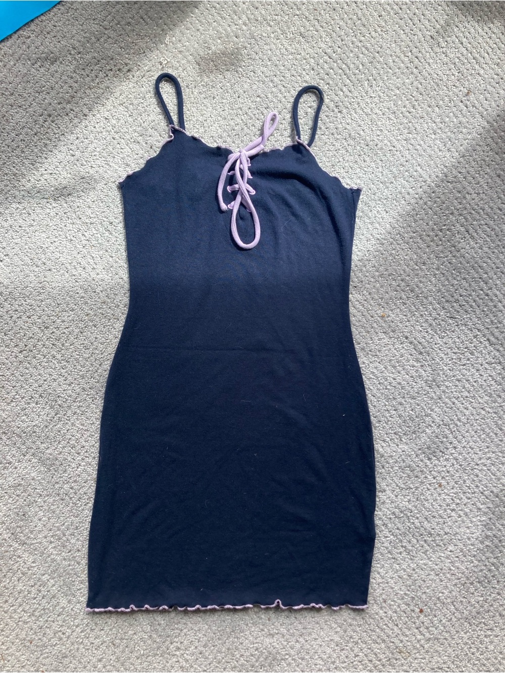 Urban Outfitters Navy Dress with Lavender Trim Size Medium Soft Stretchy Fabric